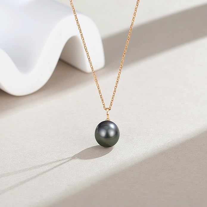 VIKI LYNN Tahitian Black Pearl Necklace for Women 9-10mm Cultured Pearl Pendant 925 Sterling Silver Chain 18K Gold Clasp Christmas Wedding Birthday Anniversary Mothers Day Gifts for Wife Mom Her