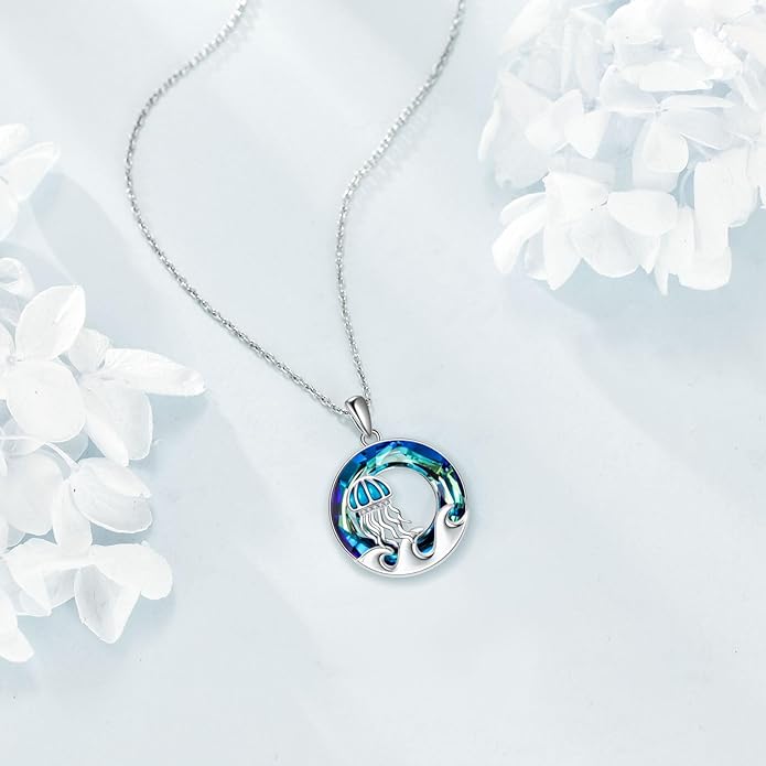 TOUPOP Sea Turtle/Mermaid/Dolphin/Shell/Starfish/Conch/Seahorse Necklace for Women Sterling Silver Ocean Pendant Necklace with Crystal Ocean Beach Charm Jewelry Birthday Christmas Gifts