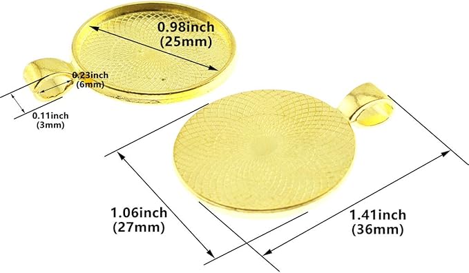 25pcs Round Bezel Pendant Trays Setting Cabochon Blank Base for DIY Crafting Photo Jewelry Findings Making Accessories 25mm(Gold)