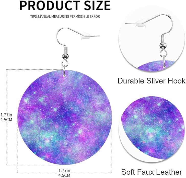 Swono Dinosaurs Round Faux Leather Earrings for Women Adorable Funny Cartoon Dragon Animal Tree Funny Lightweight Double-Side Printed Drop Dangle Earring for Birthday Party Gift