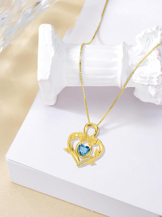 Midari 18K Gold Heart Birthstone Necklace 18K Gold Infinity Rose Necklace Birthday Christmas Jewelry Gifts for Women Wife Her Daughter Mom