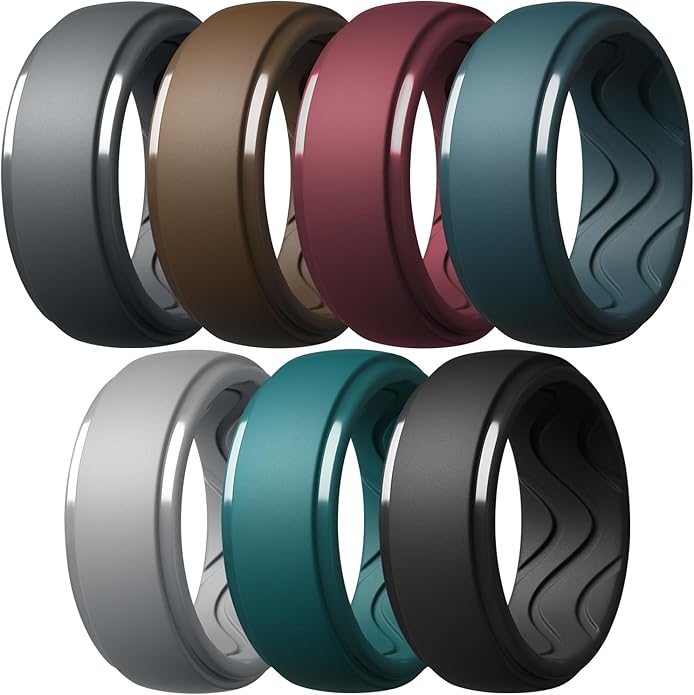 Egnaro Men's Silicone Rings 10mm Wide 2.5mm Thick, Rubber Wedding Bands with Inner Arc Ergonomic Breathable Design, 1/4/5/7 Variety Multipack
