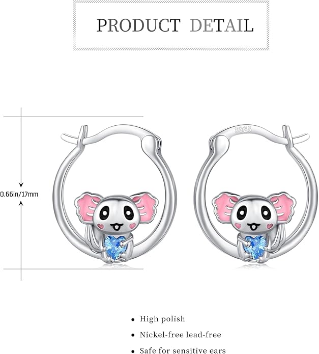 JUSTKIDSTOY Hypoallergenic Panda/Unicorn/Hummingbird/Dolphin Hoop Earrings for Women 925 Sterling Silver Animal Huggie Hoop Earrings Jewelry Gifts for Sensitive Ears
