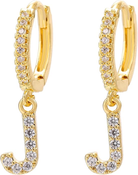 14K Gold Dangle Drop Initial Earrings for Women Dainty CZ Huggie Hoop Name Letter Earrings S925 Sterling Silver Post with Cubic Zirconia Hypoallergenic Gifts Jewelry