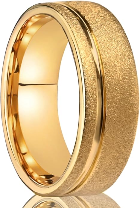 Golden Tungsten Carbide Ring for Men Women 8mm/6mm Sandblasted Inlaid Groove Men's Engagement Wedding Bands Fashionable and Luxurious