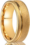 Golden Tungsten Carbide Ring for Men Women 8mm/6mm Sandblasted Inlaid Groove Men's Engagement Wedding Bands Fashionable and Luxurious