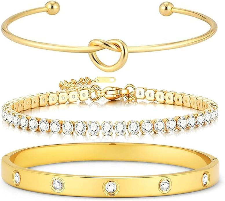 18 K Gold Plated Love Bangle Bracelet Stack Cuff Jewelry for Women Jewelry Set for Women Gift with Box