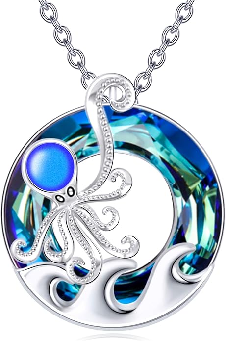 TOUPOP Sea Turtle/Mermaid/Dolphin/Shell/Starfish/Conch/Seahorse Necklace for Women Sterling Silver Ocean Pendant Necklace with Crystal Ocean Beach Charm Jewelry Birthday Christmas Gifts