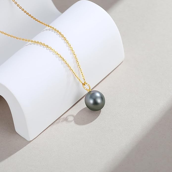 VIKI LYNN Tahitian Black Pearl Necklace for Women 9-10mm Cultured Pearl Pendant 925 Sterling Silver Chain 18K Gold Clasp Christmas Wedding Birthday Anniversary Mothers Day Gifts for Wife Mom Her