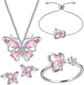 925 Sterling Silver Birthstone Butterfly Jewelry Women Crystal Animal Cute Butterflies Birthday Necklace/Earring/Ring/Bracelet Sets Birth Stone Statement Anniversary Jewellery