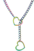 Heart Slip Chain Necklaces for Women,Stainless Steel O-Ring Adjustable Lariat Y-Necklace,Punk Gothic Cuban Collar Choker Necklace for women