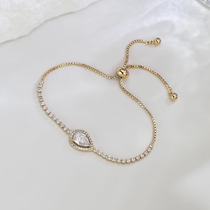 UDYLGOON Imitation Cubic Zironia Diamond Teardrop Earrings Necklace Bracelet Jewelry Set For Bride Bridesmaids Bridal Wedding Party Prom Jewelry Gift