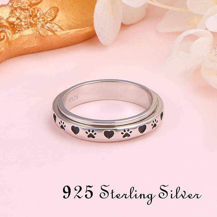Ladytree Anxiety Relieve Rings 925 Sterling Silver Spinner Fidget Ring Worry Stress Relieving Boredom ADHD Autism Ring Platinum Plated Jewelry Birthday Gifts for Women Men