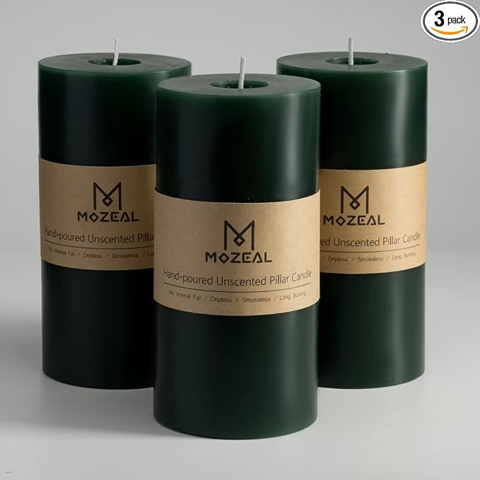 MOZEAL 3" x 6" Hand-Poured Unscented Candle, Dripless Pillar Candle Set of 3 by MOZEAL