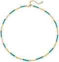 MTMY Beaded Gemstone Choker Necklace for Women, 14K Gold Plated Boho Colorful Natural Stone Bead Chain Necklace Summer Beach Handmade Jewelry