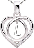 ALOV Jewelry Sterling Silver Initial Letter Alphabet Love Heart Cubic Zirconia Pendant Necklace
