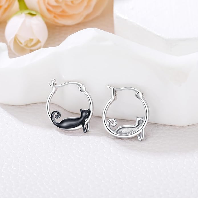 JUSTKIDSTOY Hypoallergenic Panda/Unicorn/Hummingbird/Dolphin Hoop Earrings for Women 925 Sterling Silver Animal Huggie Hoop Earrings Jewelry Gifts for Sensitive Ears