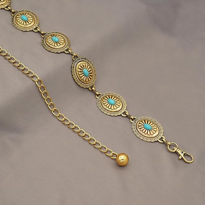 Women's Concho Chain Belt Western Cowgirl Metal Waist Chain Belt for Dress