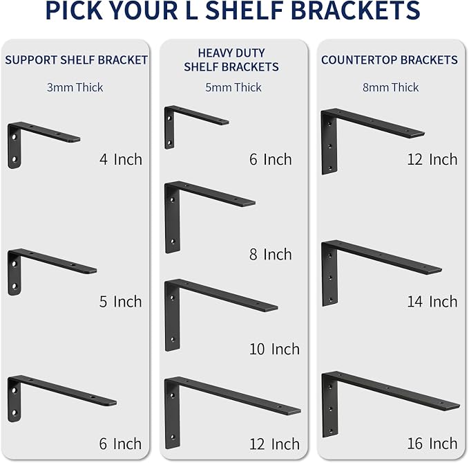 LSK 6PCS Shelf Bracket, L 12"×H 5", 5mm Thick Heavy Duty L Bracket, Max Load: - Image 2
