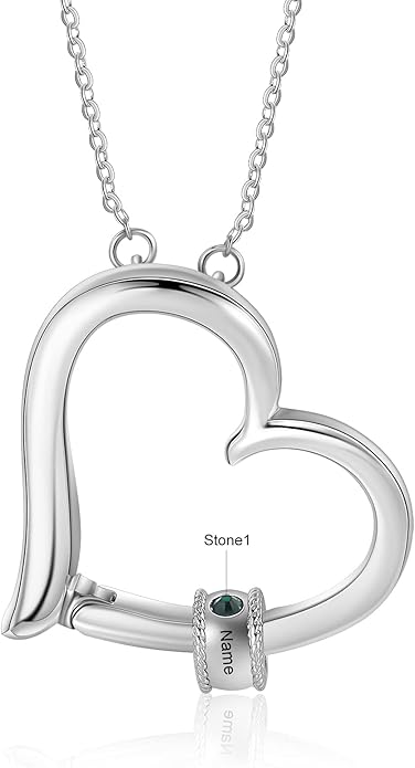 Personalized Women's Pendant Necklace 925 Sterling Silver with 1-5 Simulated Birthstone Names Customized Heart Shape Cubic Zirconia Necklace