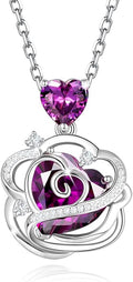 FANCIME Thornless Pulse Heart Birthstone Necklace for Women Sterling Silver Rose Pendant Fine Jewelry Gemstone Birthday Valentines Day Gifts for Wife Her