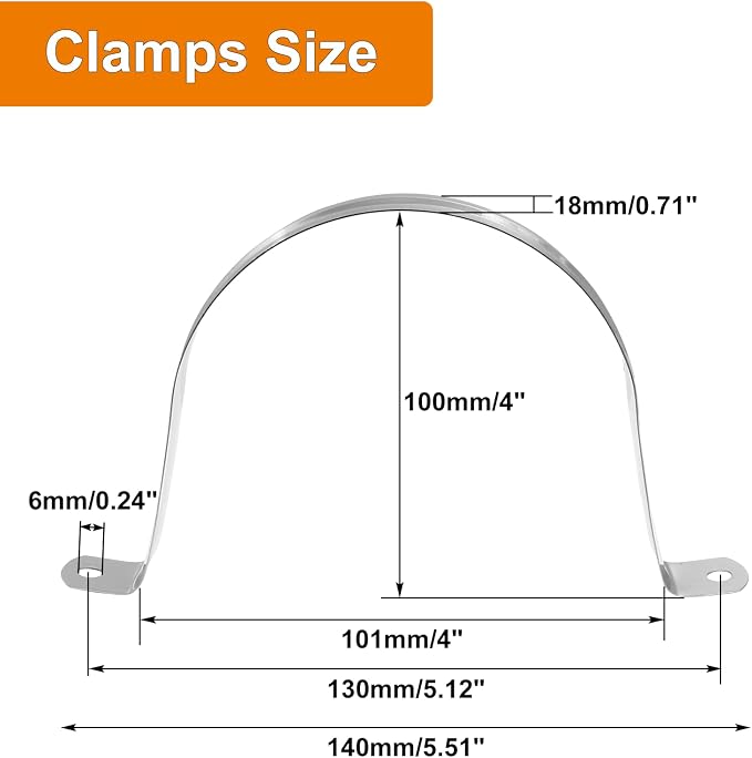 Biaungdo M100 Rigid Pipe Strap, 4 Inch Stainless Steel, U Bracket Pipe Clamps - Image 3