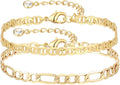 Dainty Layered Gold Chain Bracelet for Women 14K Gold Plated Handmade Adjustable Bracelet Satellite Beads Oval Mariner Figaro Link Chain Bracelets Minimalist Layering Stacking Jewelry Gift for Women