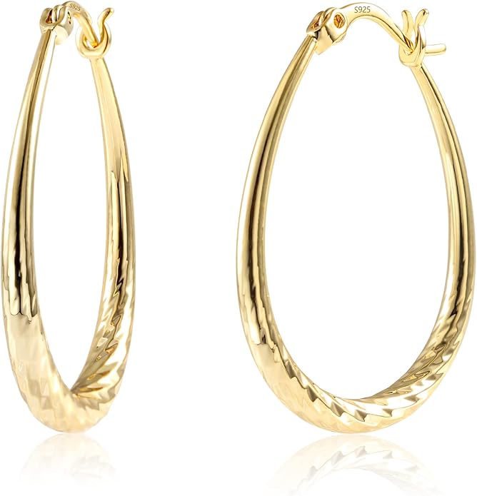 Silver Oval Hoop Earrings Hypoallergenic 14K Gold Plated Sterling Silver Lightweight Oval Hoop Earrings for Women Gilrs