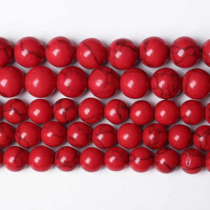 90PCS 8mm Natural Stone Beads Red Turquoise Gemstone Round Loose Beads for Jewelry Making 32" 2 Strand Crystal Energy Stone Healing Power DIY Bracelets