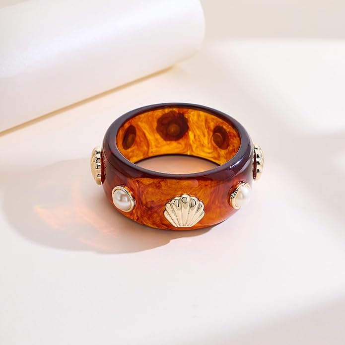 Trendy Acrylic Resin Bangle Bracelet for Women Chunky Transparent Acetate Mottled Plate Bangle Bracelet Statement Jewelry