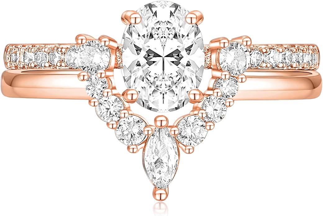 TIGRADE 1.5CT Bridal Ring Sets Oval Cut Cubic Zirconia Wedding Band Curved CZ Engagement Stackable Rings for Women Size 3-12