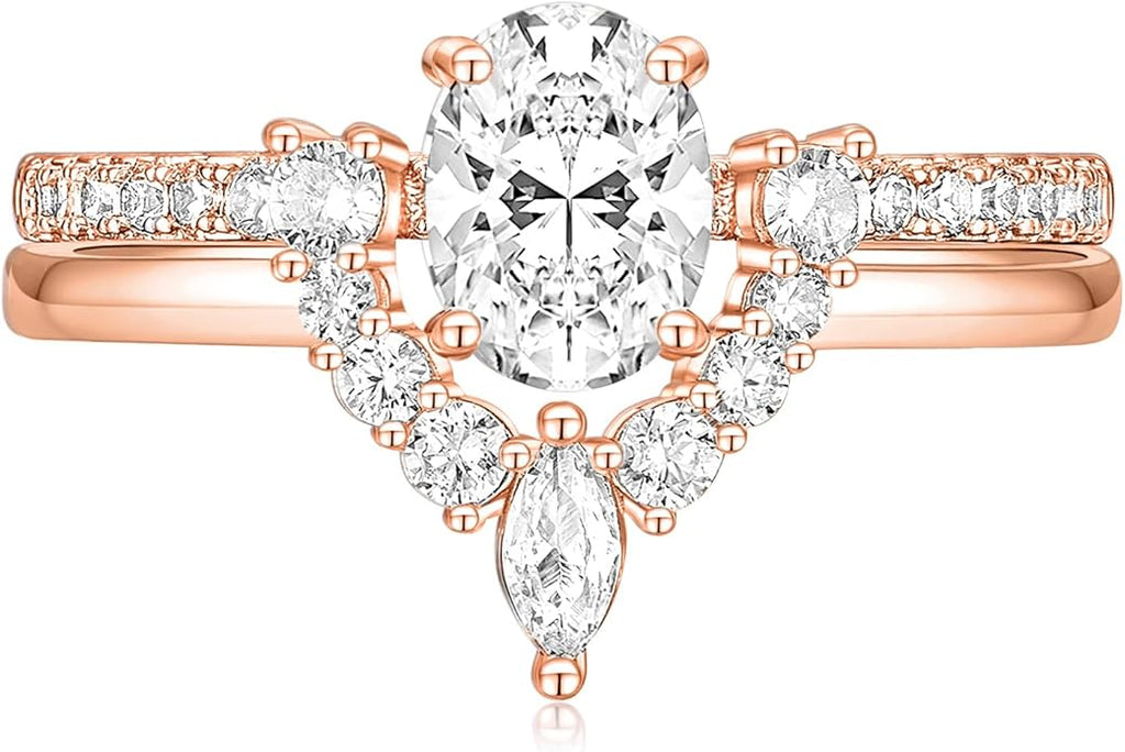 TIGRADE 1.5CT Bridal Ring Sets Oval Cut Cubic Zirconia Wedding Band Curved CZ Engagement Stackable Rings for Women Size 3-12