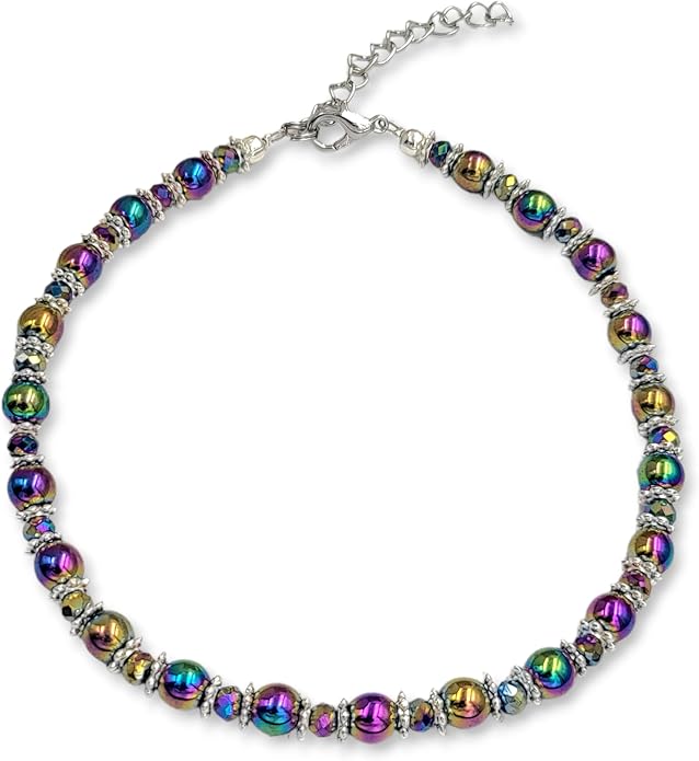 BESHEEK Rainbow Anklet Bracelet Hue Twisted Hematite and Round Artisan Beaded Anklet with Extension Handmade Hypoallergenic Beach Gala Wedding Style Jewelry