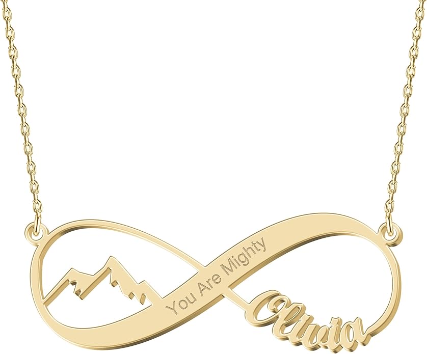 Personalized Gold Infinity Name Necklace with Heart Beautiful Arrow Anchor Compass Mountain Constellation Forever Love Pendant Jewelry Best Birthday Gift Ideas for Women Girls Mother Daughter Friendship