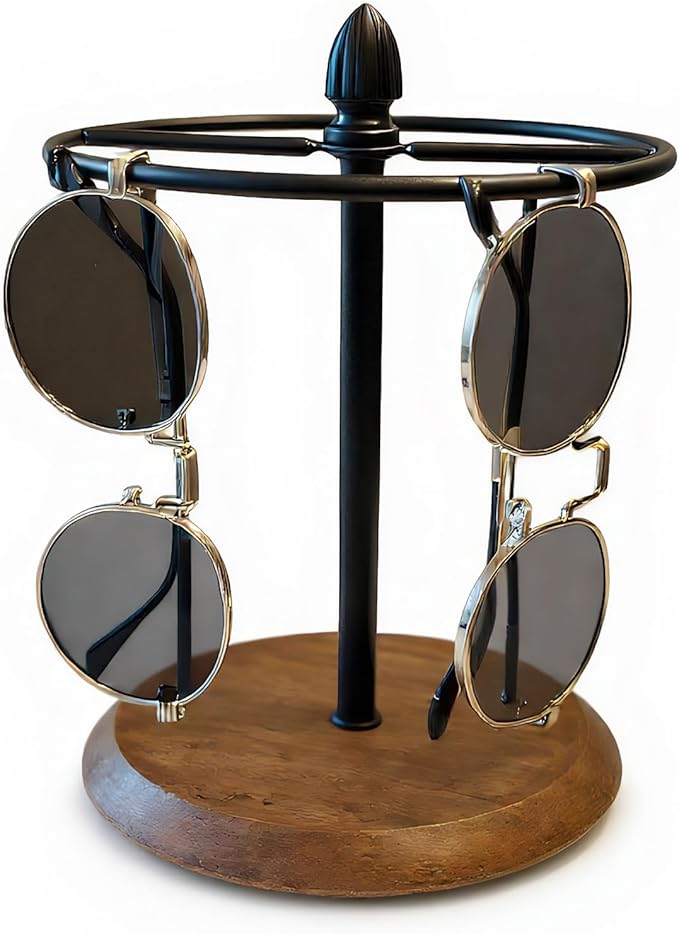 Sunglasses Organizer, Glasses Display Stand for 12 Pairs, Base Storage for Jewelry (Wood+Black)