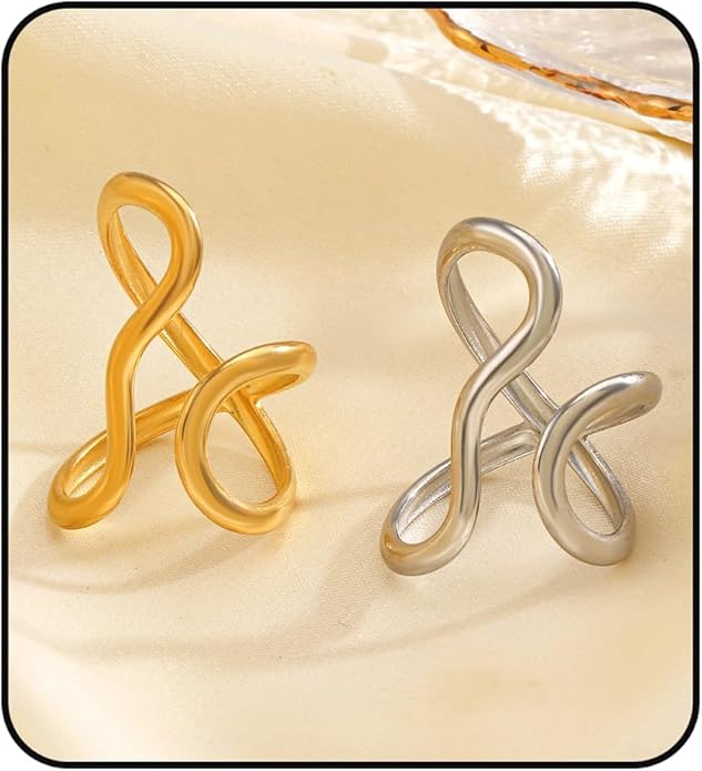Chunky Rings For Women, Gold Silver Thumb Ring Asymmetrical Wavy Curve Ring Adjustable Non Tarnish Dainty Stainless Steel New Year Anniversary Birthday Jewelry Gift
