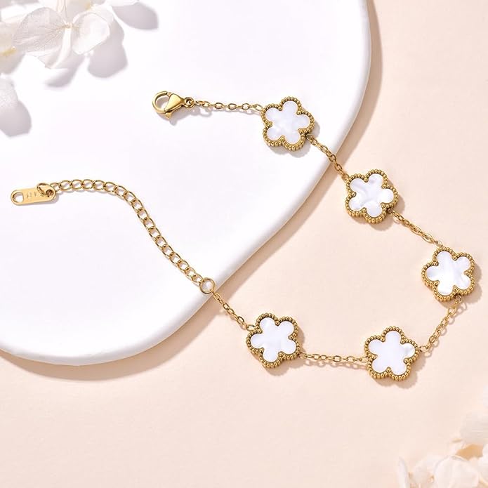 18K Gold-Plated Four Leaf Clover Bracelet for Women,Adjustable lucky Bracelet Set Jewelry Gift-Hypoallergenic Charm for Birthdays, Wellness & Daily Wear