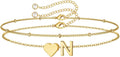 M MOOHAM Valentines Day Gifts for Kids Teen Girls -14K-Gold-Plated Heart Initial A-Z Bracelets for Women Girl Dainty Gold Bracelets Birthday Valentines Gifts for Women Her Teenage Girls Kid Teen Gift