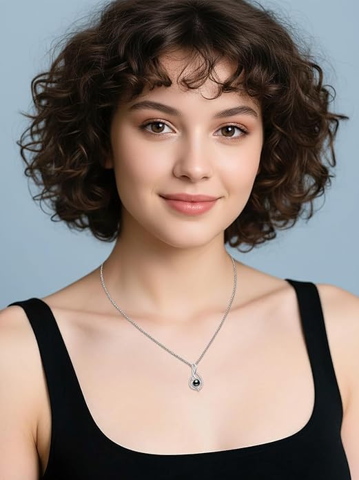 Tahitian Black Pearl 18K White Gold Plated Sterling Silver Heart/Infinity/Four Leaf Clover Pendant Necklace Jewelry Gifts for Women Wife Mom Girlfriend Wedding Birthday Anniversary Christmas