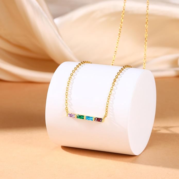 Wendy Made Personalized 1-6 Birthstone Necklace for Women — Custom Dainty Jewelry with Adjustable Chain for Mother’s Day, Birthday, Anniversary & Christmas Gifts