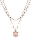 M MOOHAM Valentines Gifts for Women Teen Girls, 14K-Gold-Plated Initial Necklaces for Women Cute Hexagon Letter Initial Necklace Layered Necklaces for Womens Teen Girl Valentines Jewelry Gifts