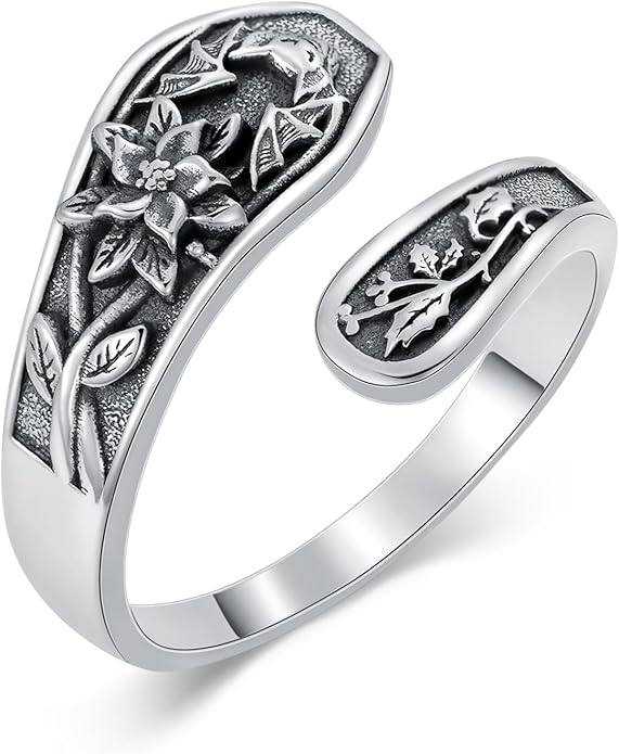 Midari Sun and Moon/Bee/Celtic/Life of Tree/Lotus Spoon Ring for Women 925 Sterling Silver Adjustable Ring Open Ring for Women Men Halloween Birthday Gift
