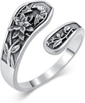 Midari Sun and Moon/Bee/Celtic/Life of Tree/Lotus Spoon Ring for Women 925 Sterling Silver Adjustable Ring Open Ring for Women Men Halloween Birthday Gift