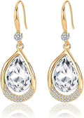 Austrian Crystal Halo Teardrop Hollow Drop Dangle Earrings for Women 14K Rose Gold Plated Hypoallergenic Jewelry Gifts
