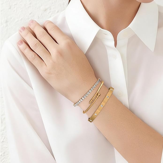 PCY Gold Bracelets For Women,3PC Bangle Gold Plated Bracelets For Women,Trendy Statement Cuff Stackable Bangles Set,Fashion Jewelry for Women.