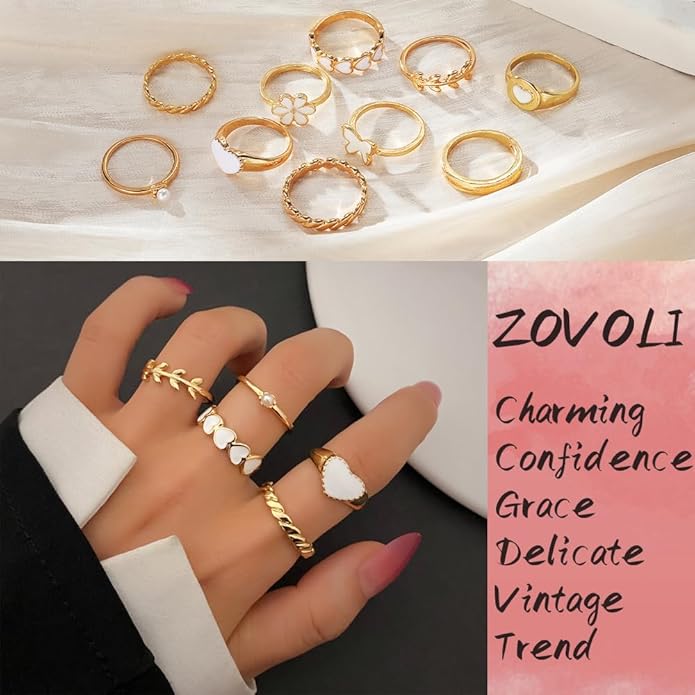 19-36 Pcs Gold Boho Knuckle Rings Set for Women, Vintage Stackable Dainty Joint Finger Gold Jewelry Set with Love Pearl and Sparkling Crystals