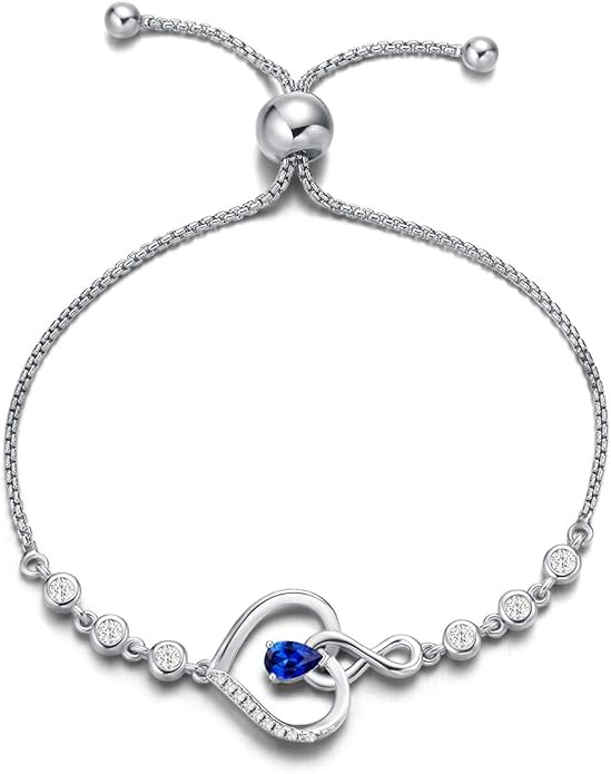 AGVANA Valentines Day Gifts Heart Birthstone Bracelets for Women Sterling Silver Genuine or Created Gemstone Tennis Bracelet Infinity Love Jewelry Anniversary Birthday Gifts for Wife Mom Women