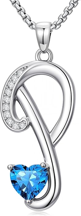 Valentines Day Gifts for Women Alphabet A to Z Initial Birthstone Pendant Necklaces for Women - 18k White Gold Plated Personalized Name Jewelry Valentine Mothers Day Birthday Gifts for Women Her Girlfriend