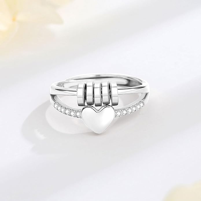 Vito 925 Sterling Silver Fidget Anxiety Ring for Women, Adjustable Open Spinner Ring Stress Relief Ring Stacking Band Anillos Jewelry Gift for Mom Daughter