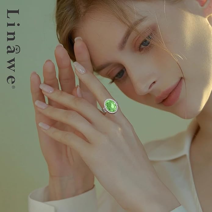 Linawe Birthstone Chunky Adjustable Rings for Women, Gold/Silver/Rose Gold Statement Rings, Imitation Diamond Fake Gemstone Crystal Cocktail Ring, Cubic Zirconia Costume Jewelry